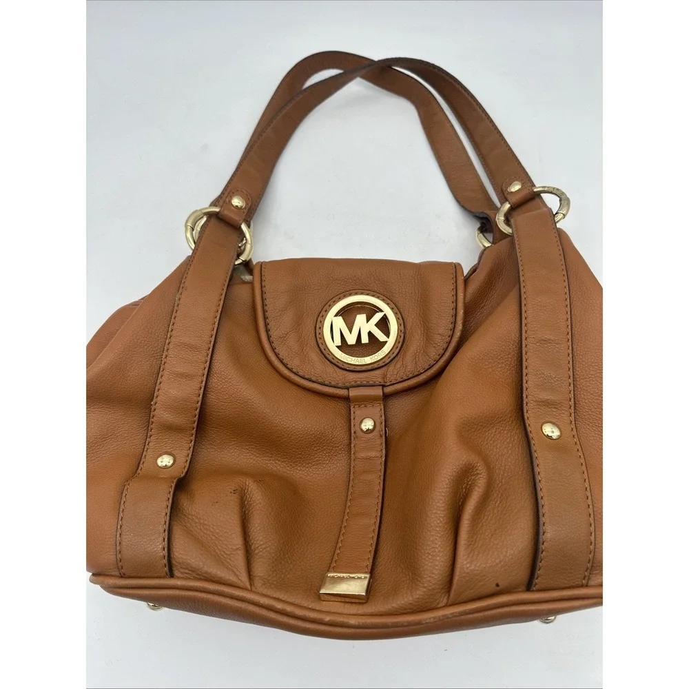 Michael Kors Fulton Leather Hobo Shoulder Bag Pebbled Brown 15x11
